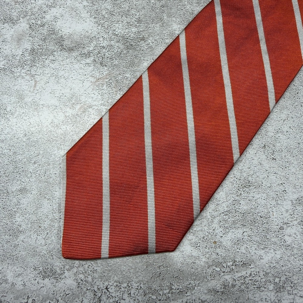 Brooks Brothers 100% Silk Tie Mens OS Orange Striped USA Made Necktie 56x3.75"